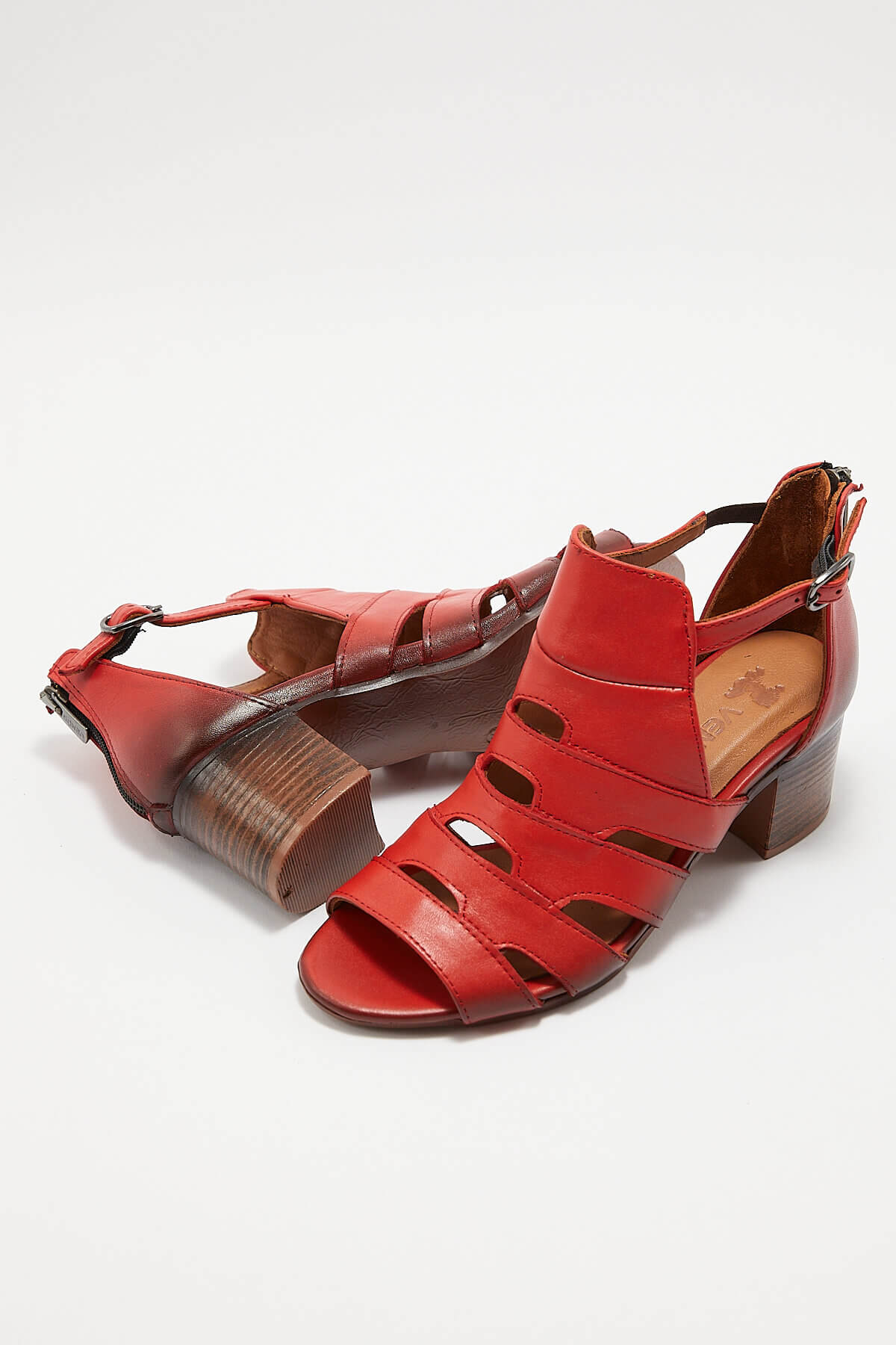 Kadın Topuklu Deri Sandalet Kırmızı 1857211Y - Thumbnail