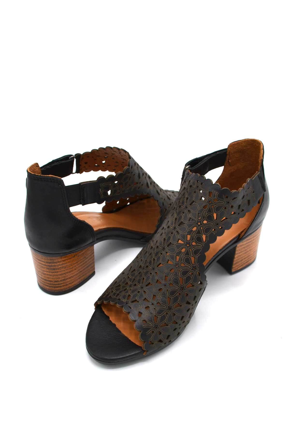 Kadın Topuklu Deri Sandalet Siyah 1857215Y