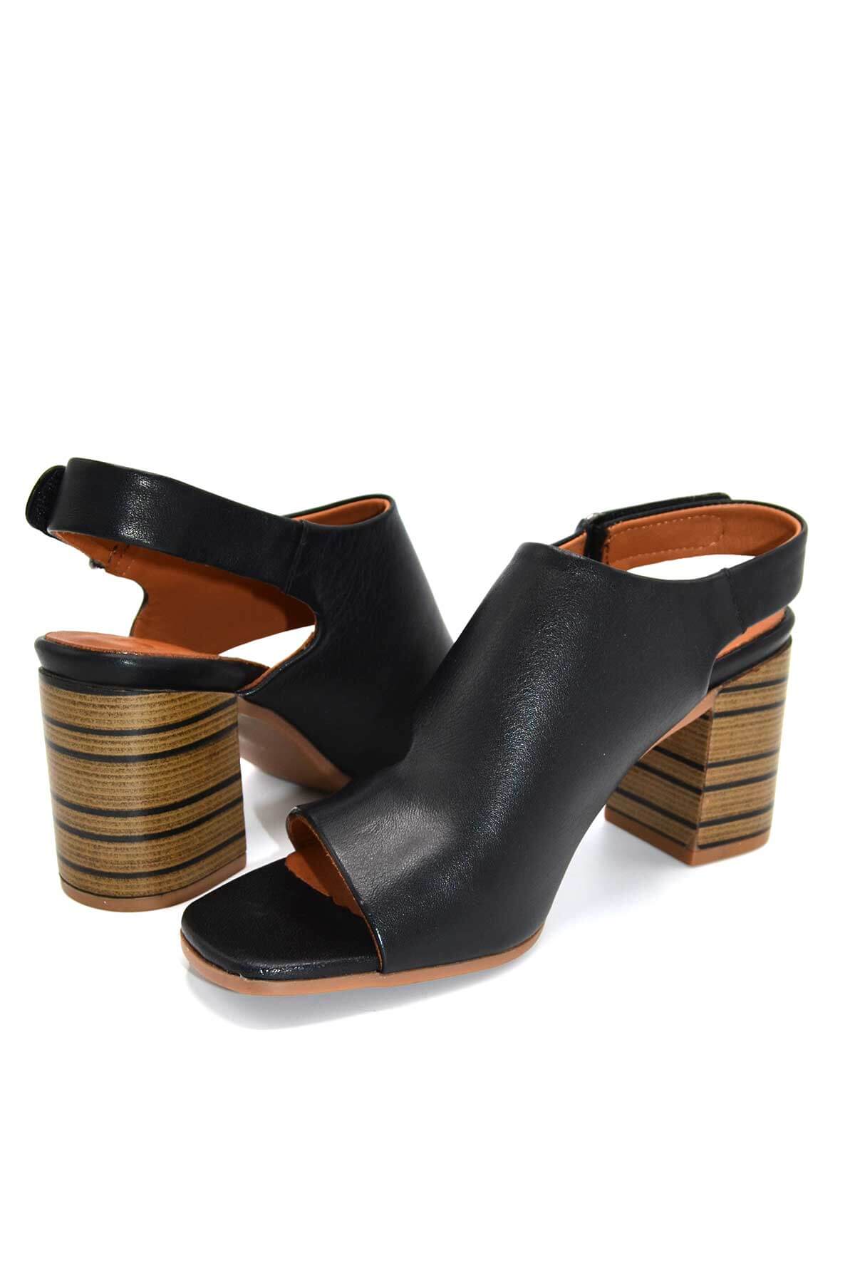 Kadın Topuklu Deri Sandalet Siyah 2108502Y - Thumbnail