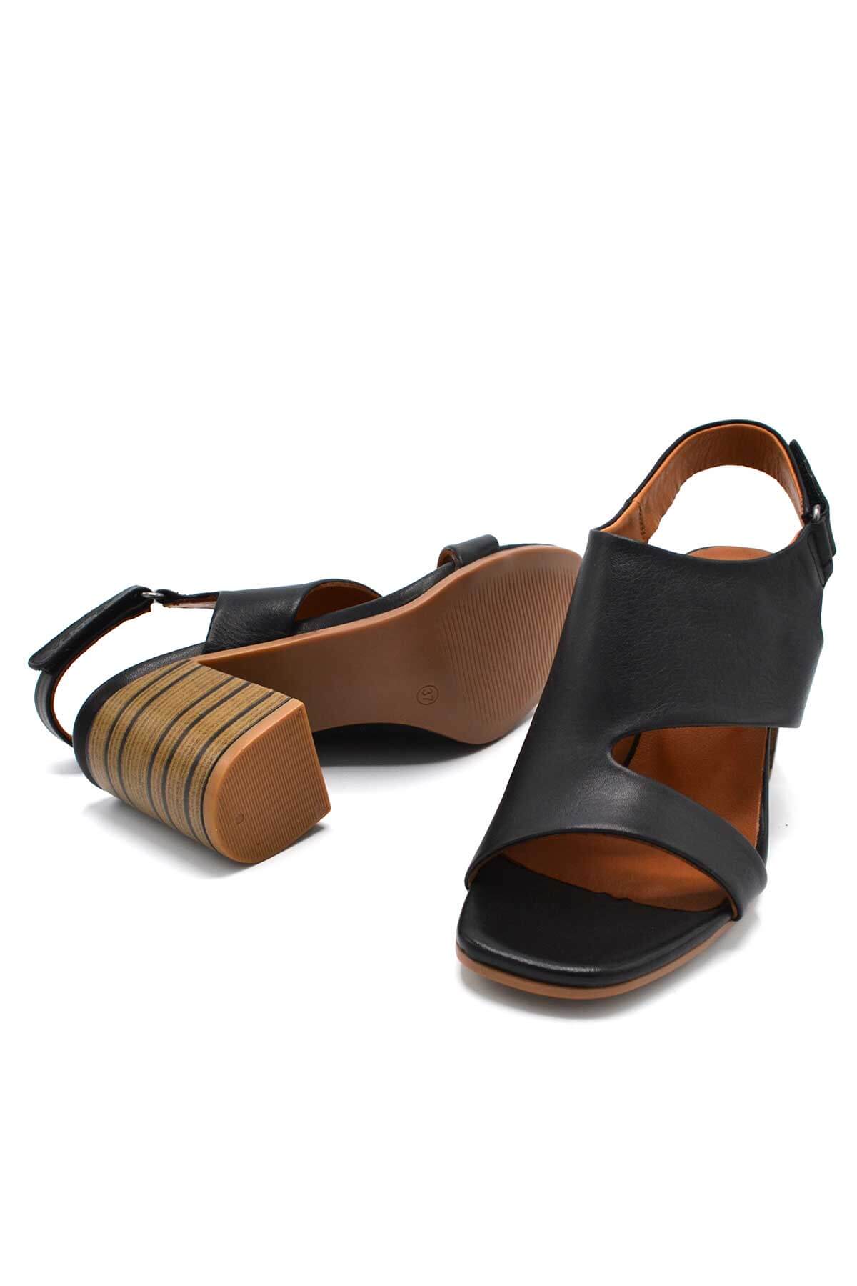 Kadın Topuklu Deri Sandalet Siyah 2108502Y - Thumbnail