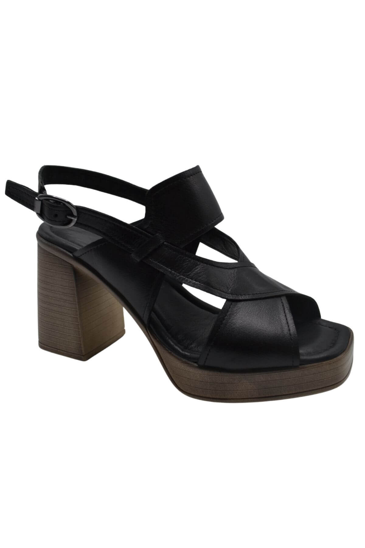 Kadın Topuklu Deri Sandalet Siyah 2313202Y - Thumbnail