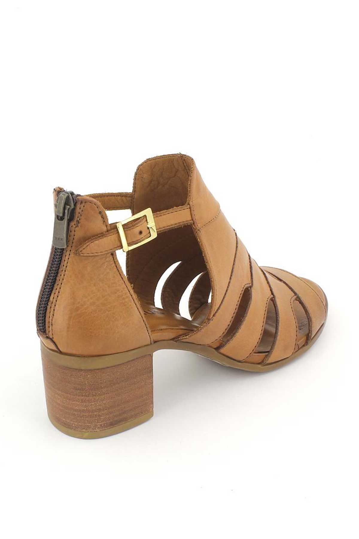 Kadın Topuklu Deri Sandalet Taba 1857211Y