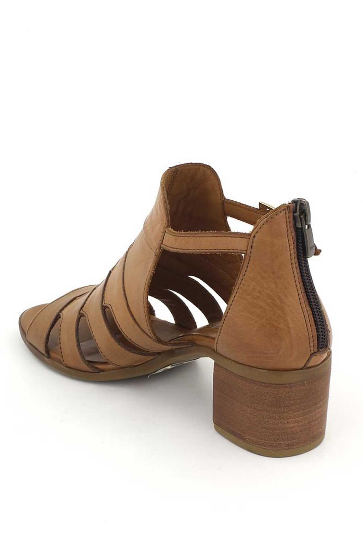 Kadın Topuklu Deri Sandalet Taba 1857211Y - Thumbnail
