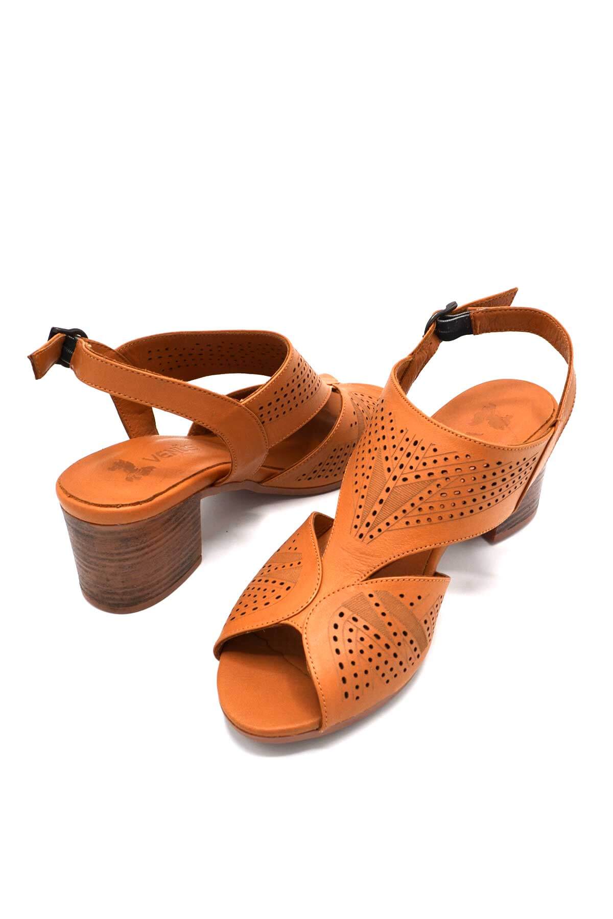 Kadın Topuklu Deri Sandalet Taba 1857213Y - Thumbnail