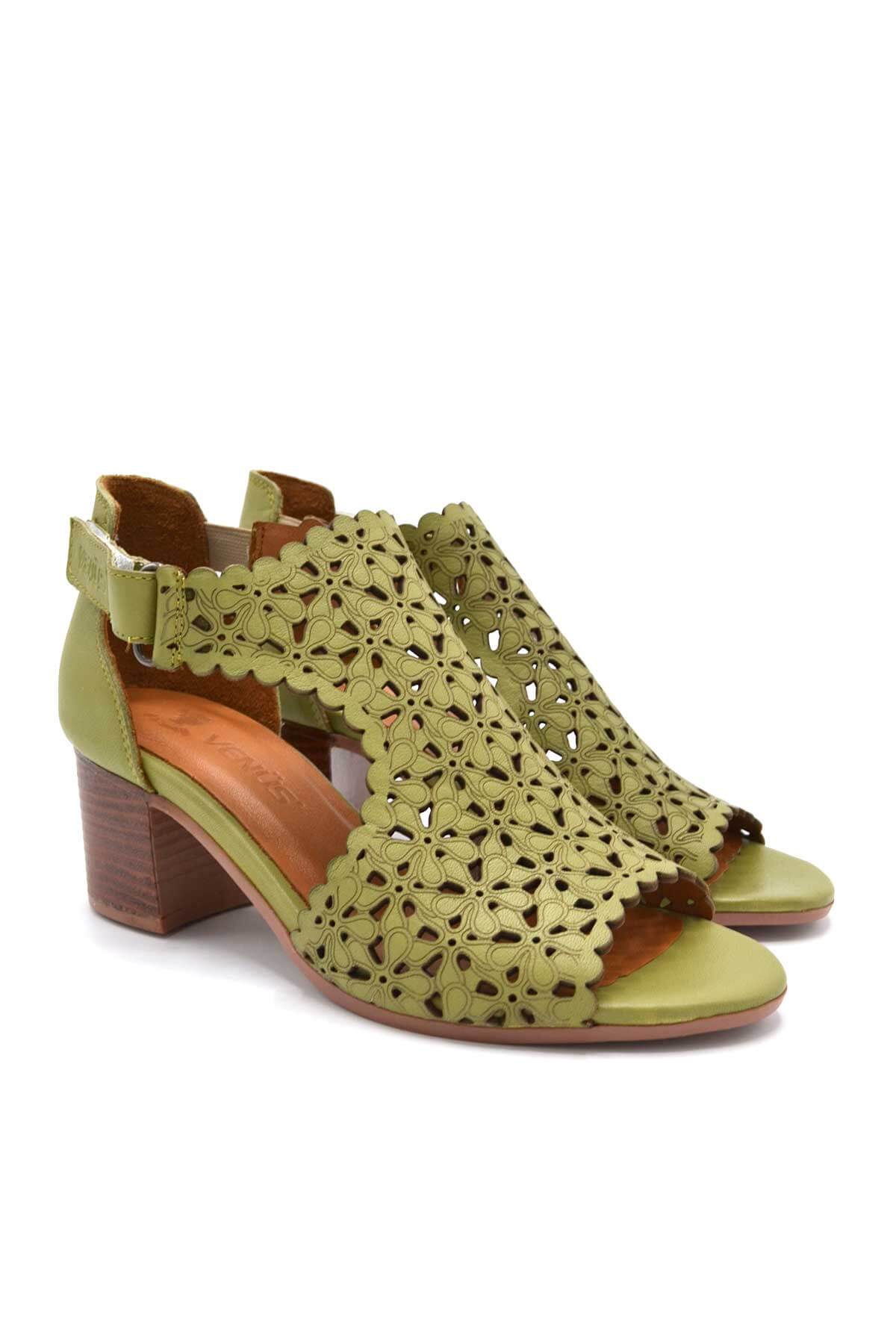 Kadın Topuklu Deri Sandalet Yeşil 1857215Y