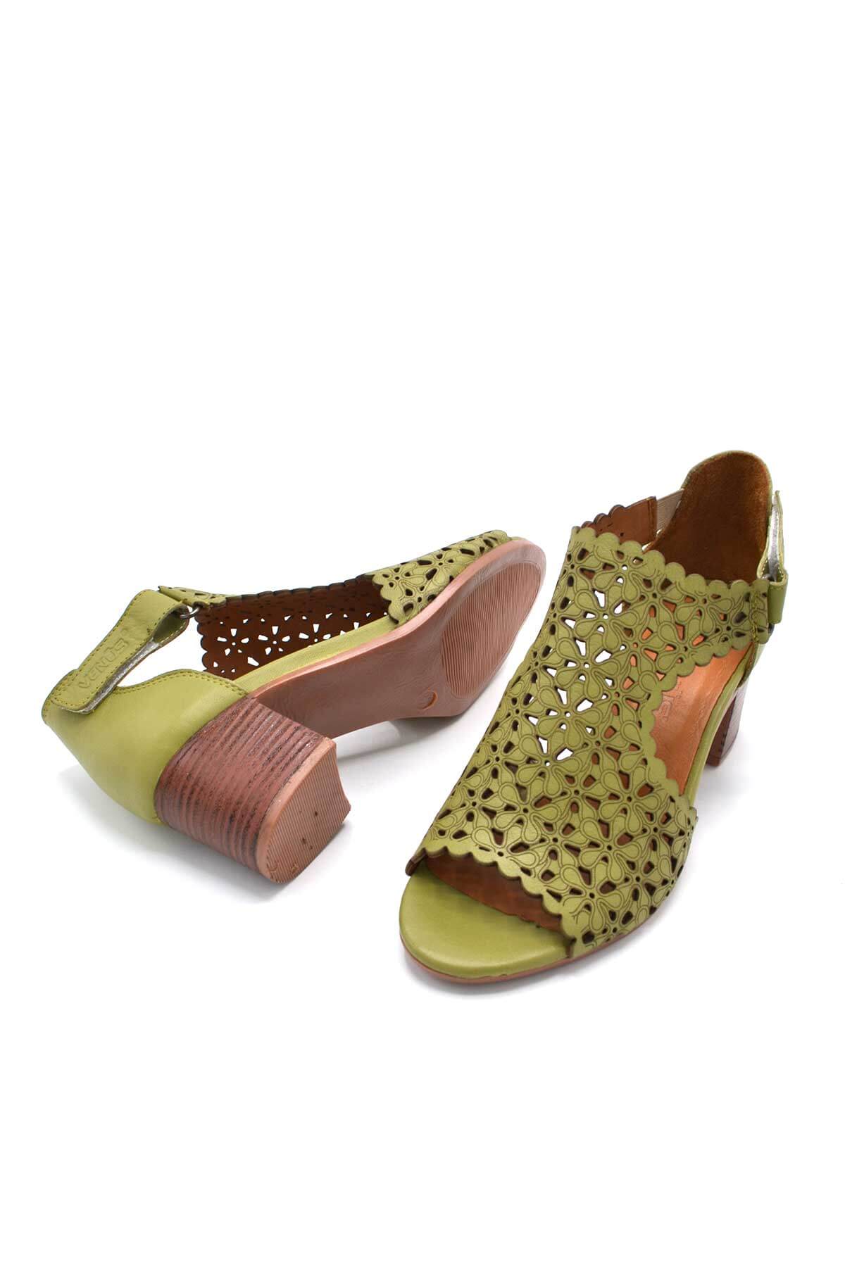 Kadın Topuklu Deri Sandalet Yeşil 1857215Y - Thumbnail
