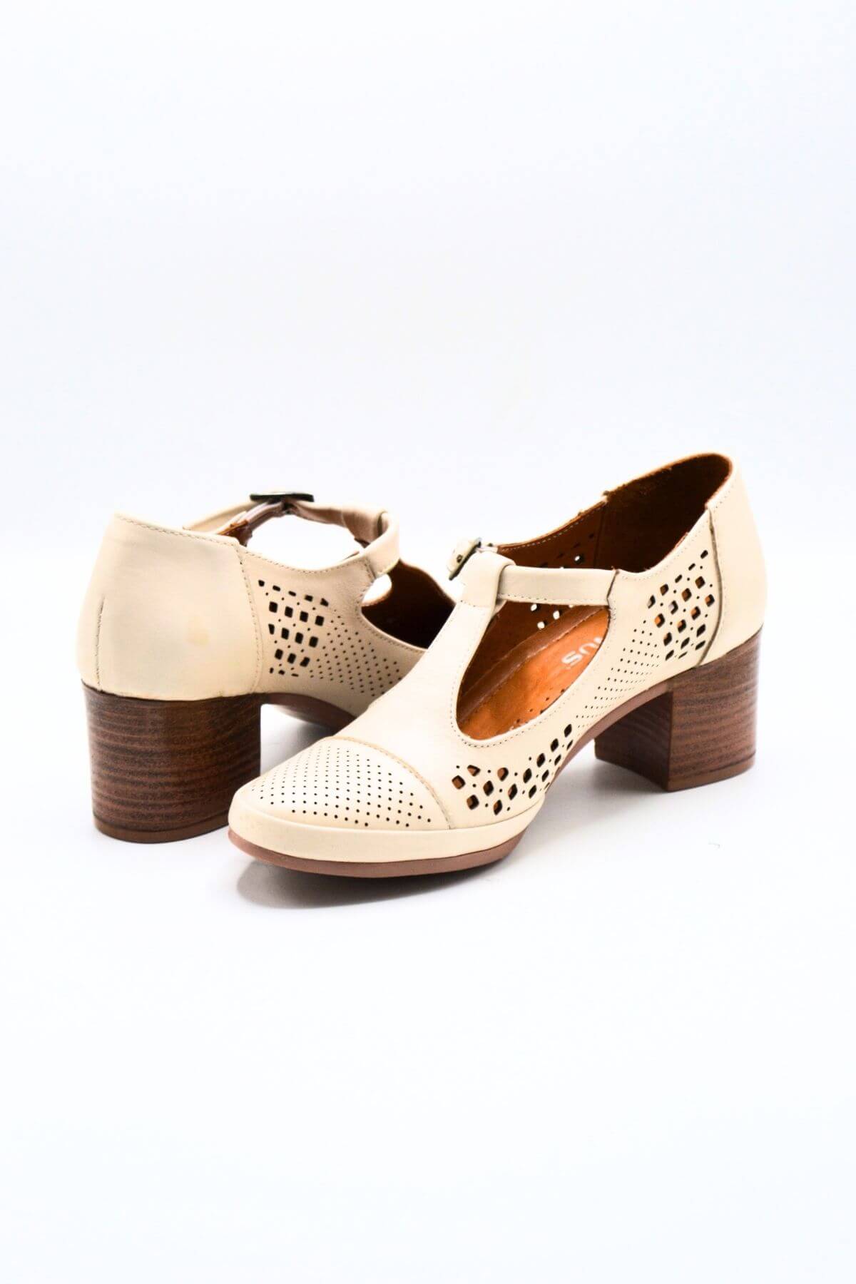 Kadın Yazlık Topuklu Deri Ayakkabı Bej 1911923Y - Thumbnail