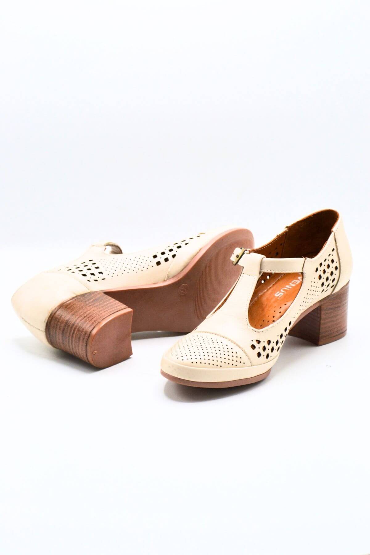 Kadın Yazlık Topuklu Deri Ayakkabı Bej 1911923Y - Thumbnail