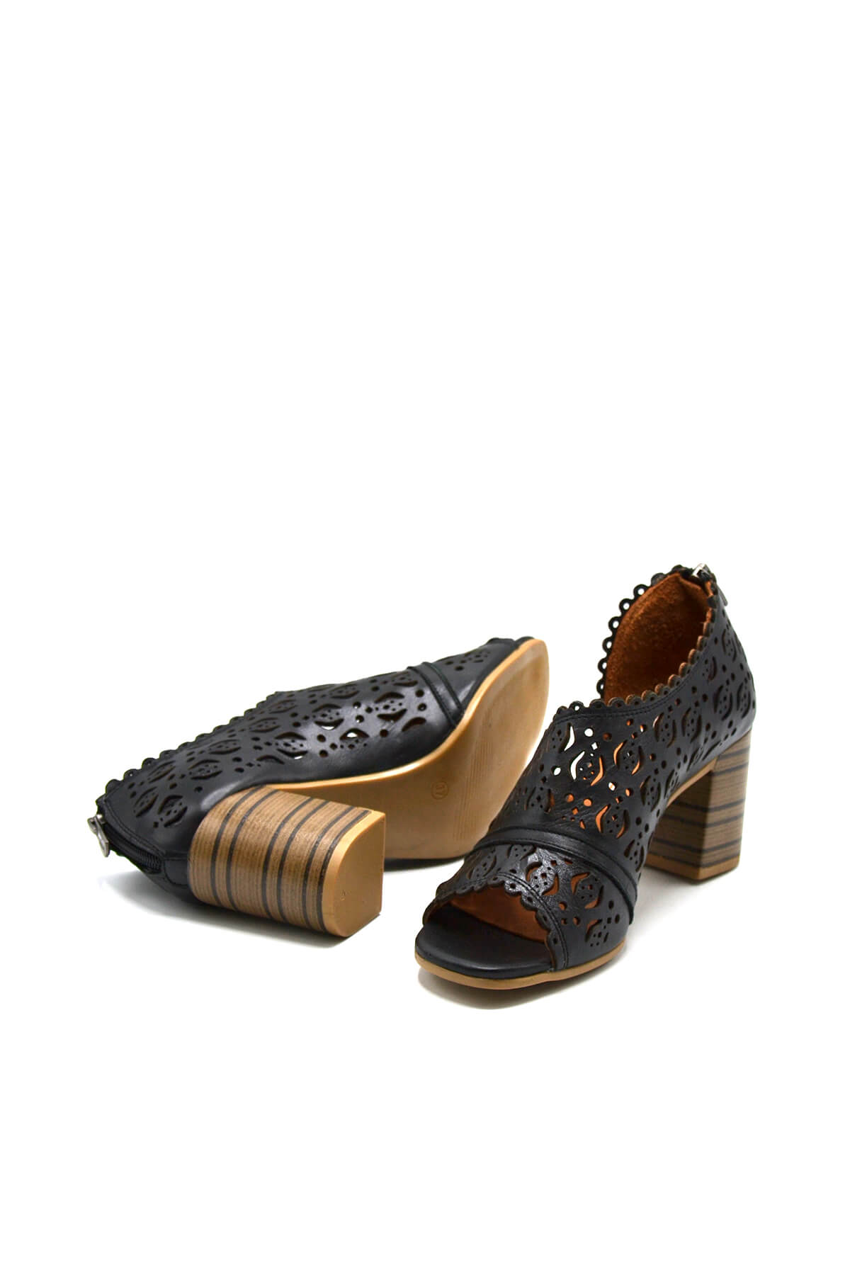 Kadın Yazlık Topuklu Deri Sandalet Siyah 2108511Y