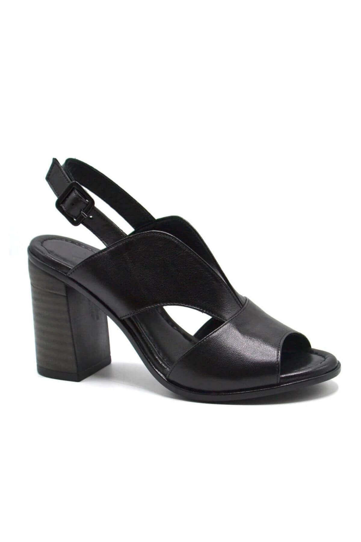 Kadın Yazlık Topuklu Deri Sandalet Siyah 24381500Y - Thumbnail