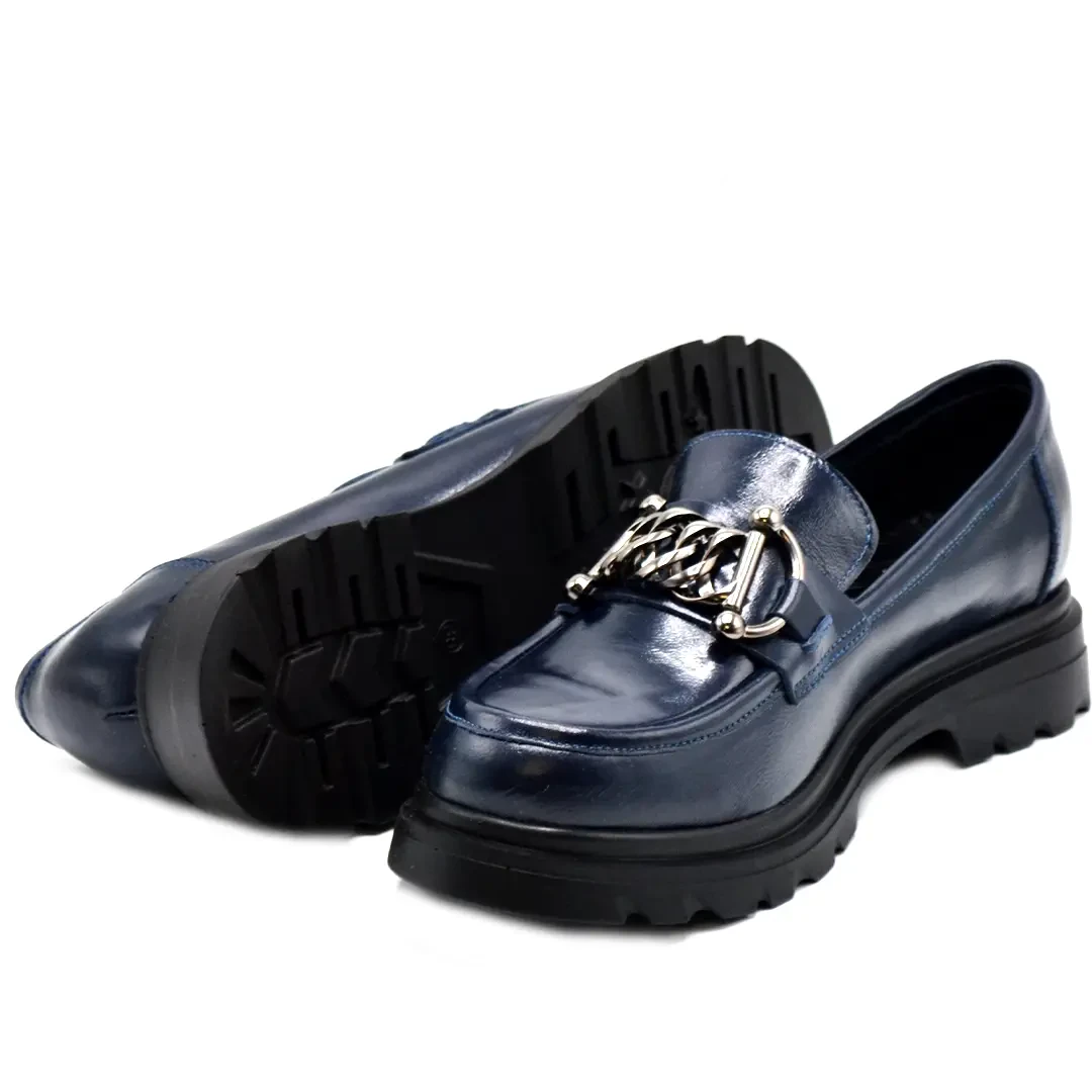 Venüs Deri Kadın Rugan Maskülen Ayakkabı Lacivert 24430347K - Thumbnail