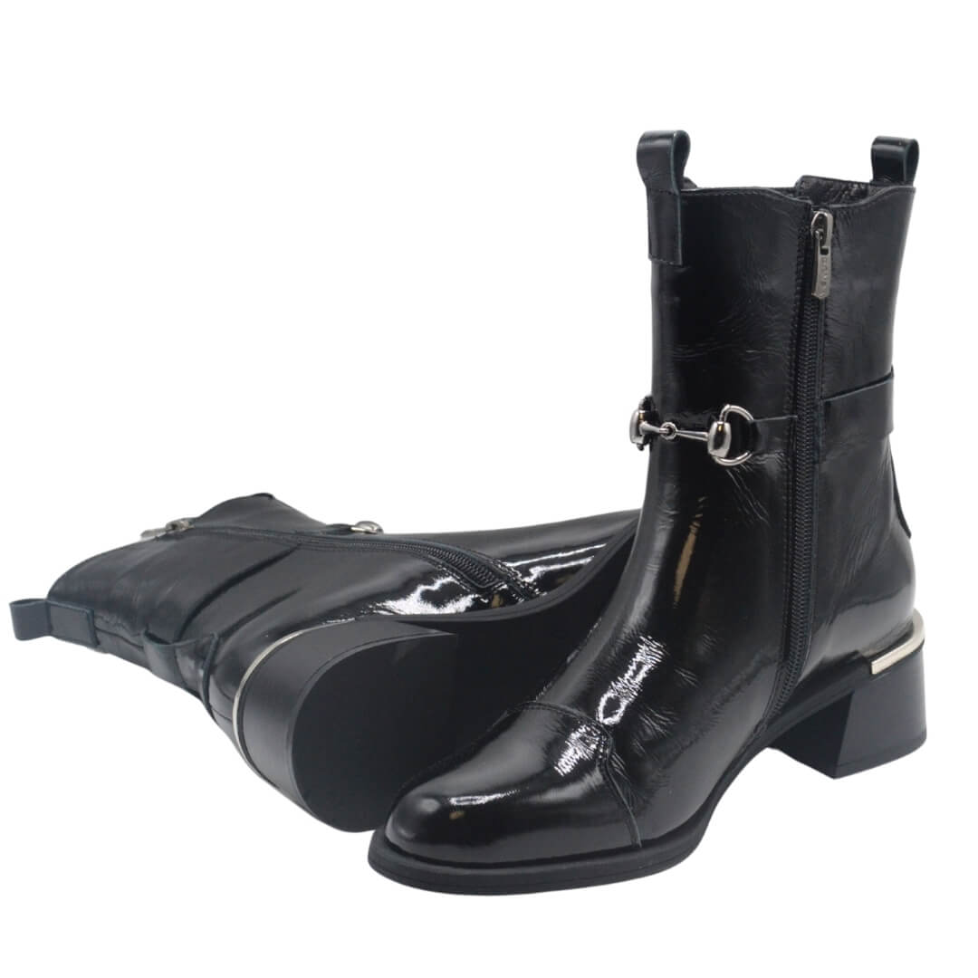 Venüs Deri Kadın Rugan Topuklu Bot Siyah 2352402K