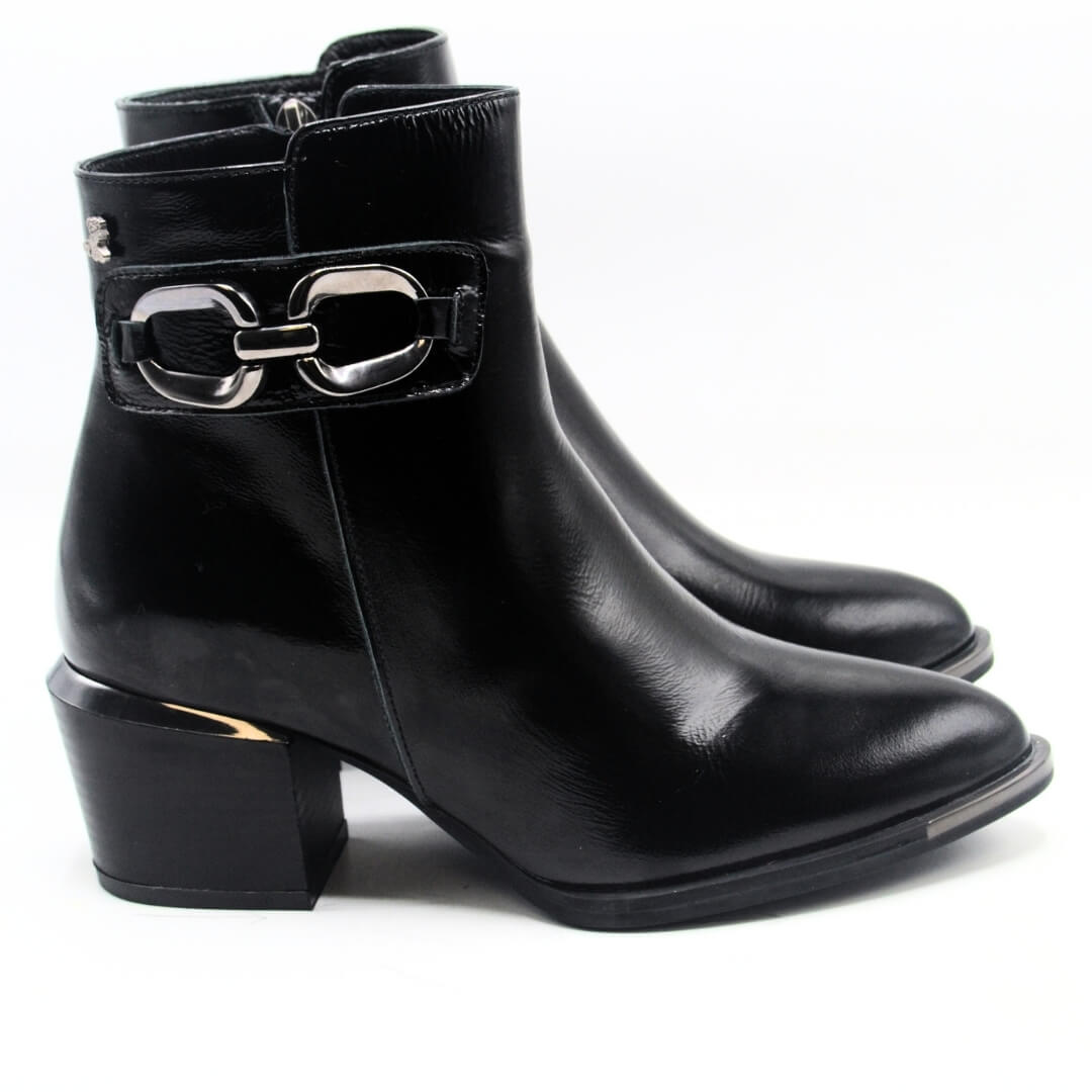 Venüs Deri Kadın Rugan Topuklu Bot Siyah 1853506K