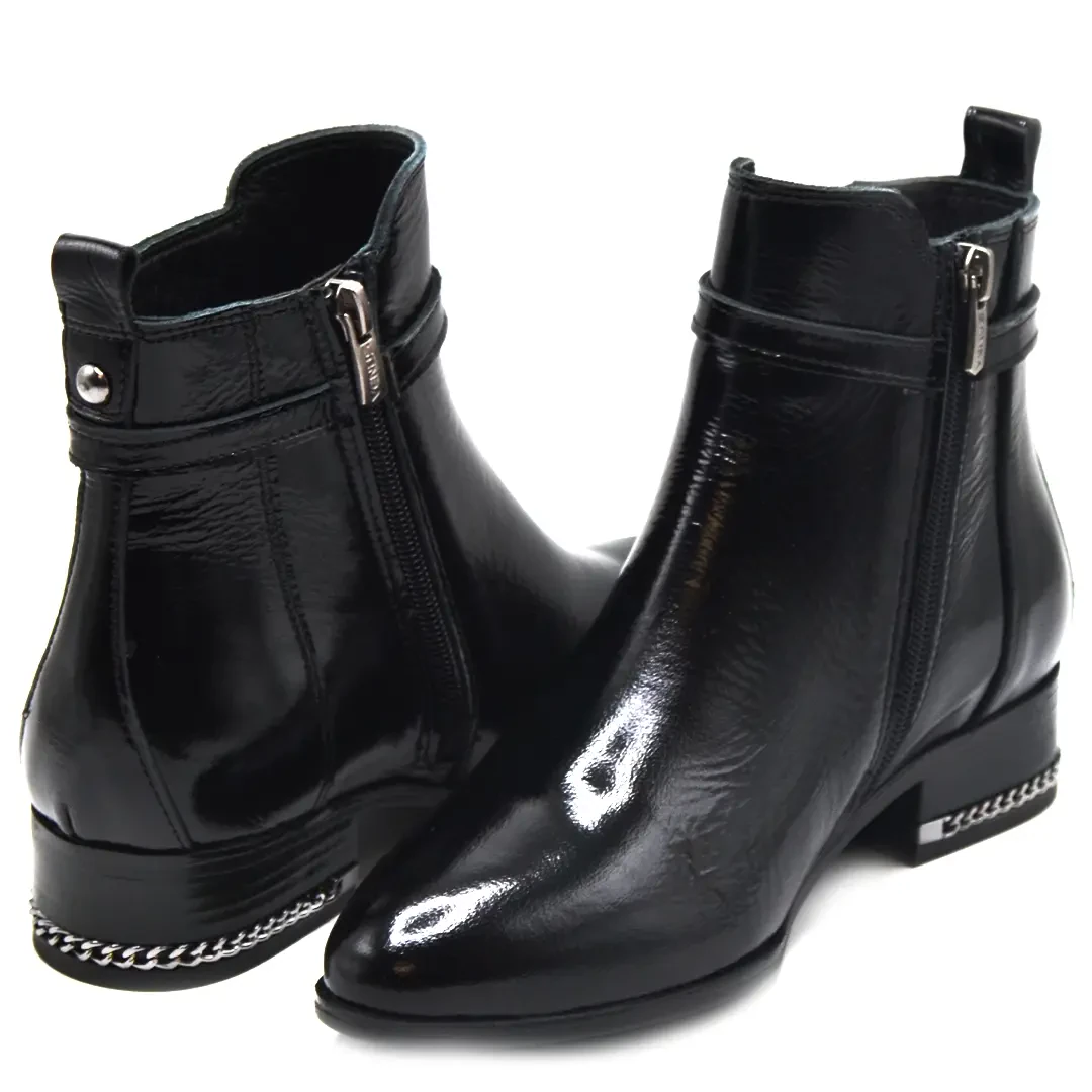 Venüs Deri Kadın Rugan Topuklu Casual Bot Siyah 2152711K - Thumbnail