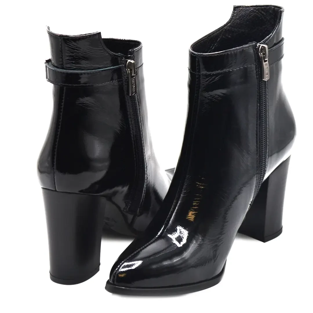 Venüs Deri Kadın Rugan Topuklu Casual Bot Siyah 2355801K - Thumbnail