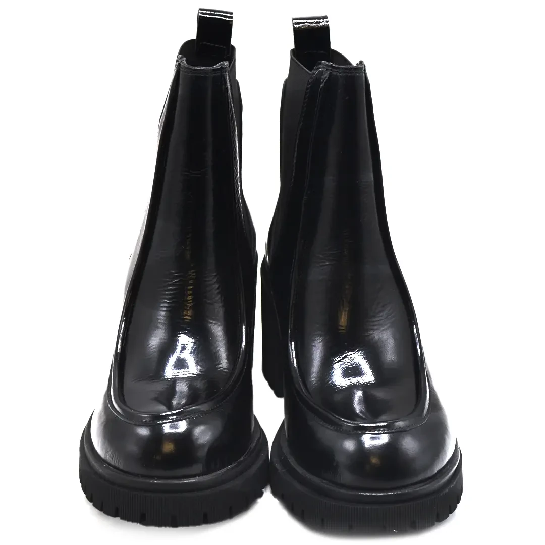 Venüs Deri Kadın Rugan Topuklu Bot Siyah 2451510K