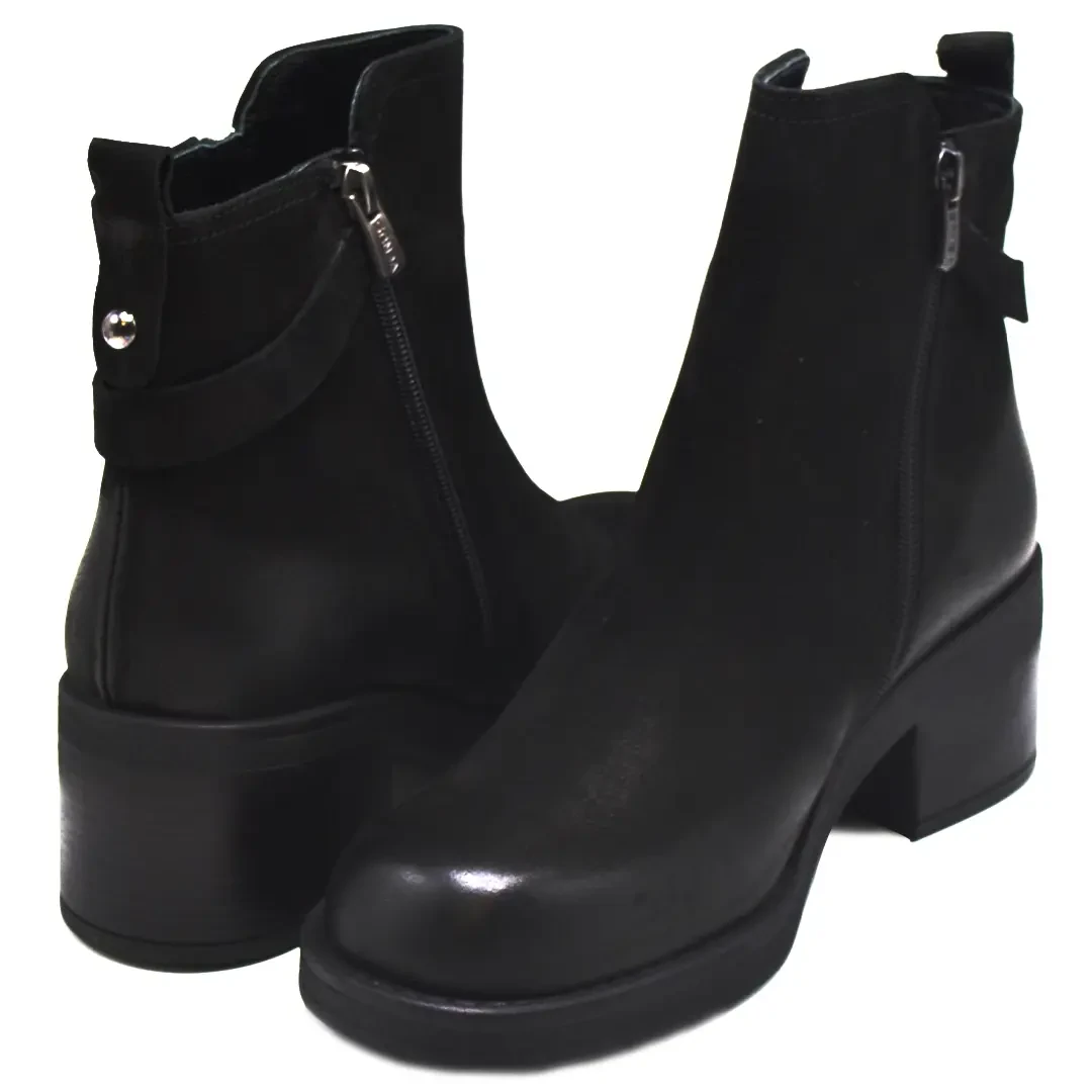 Venüs Deri Kadın Süet Topuklu Casual Bot Siyah 2450204K - Thumbnail