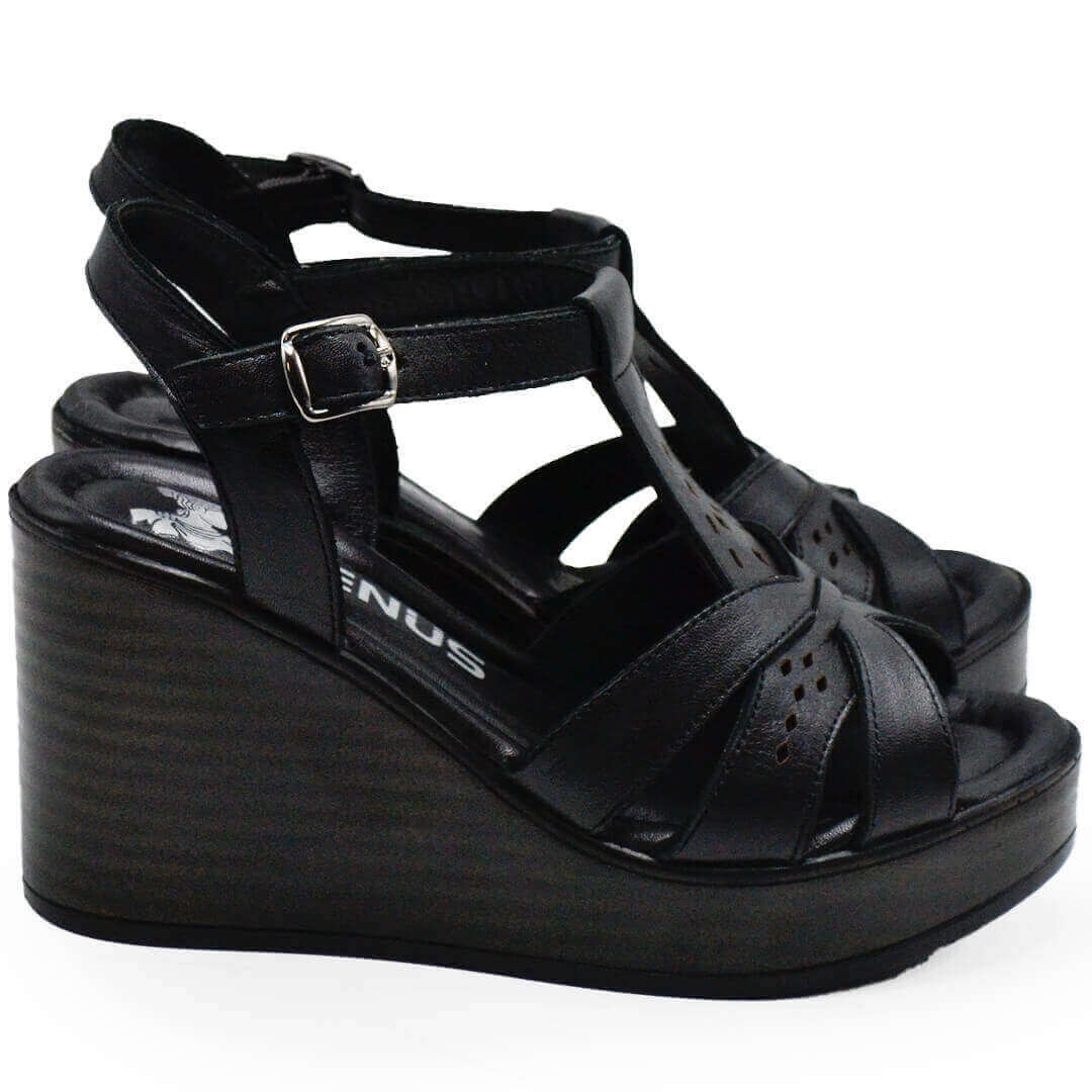 Venüs Deri Kadın Dolgu Topuklu Sandalet Siyah 2310814Y