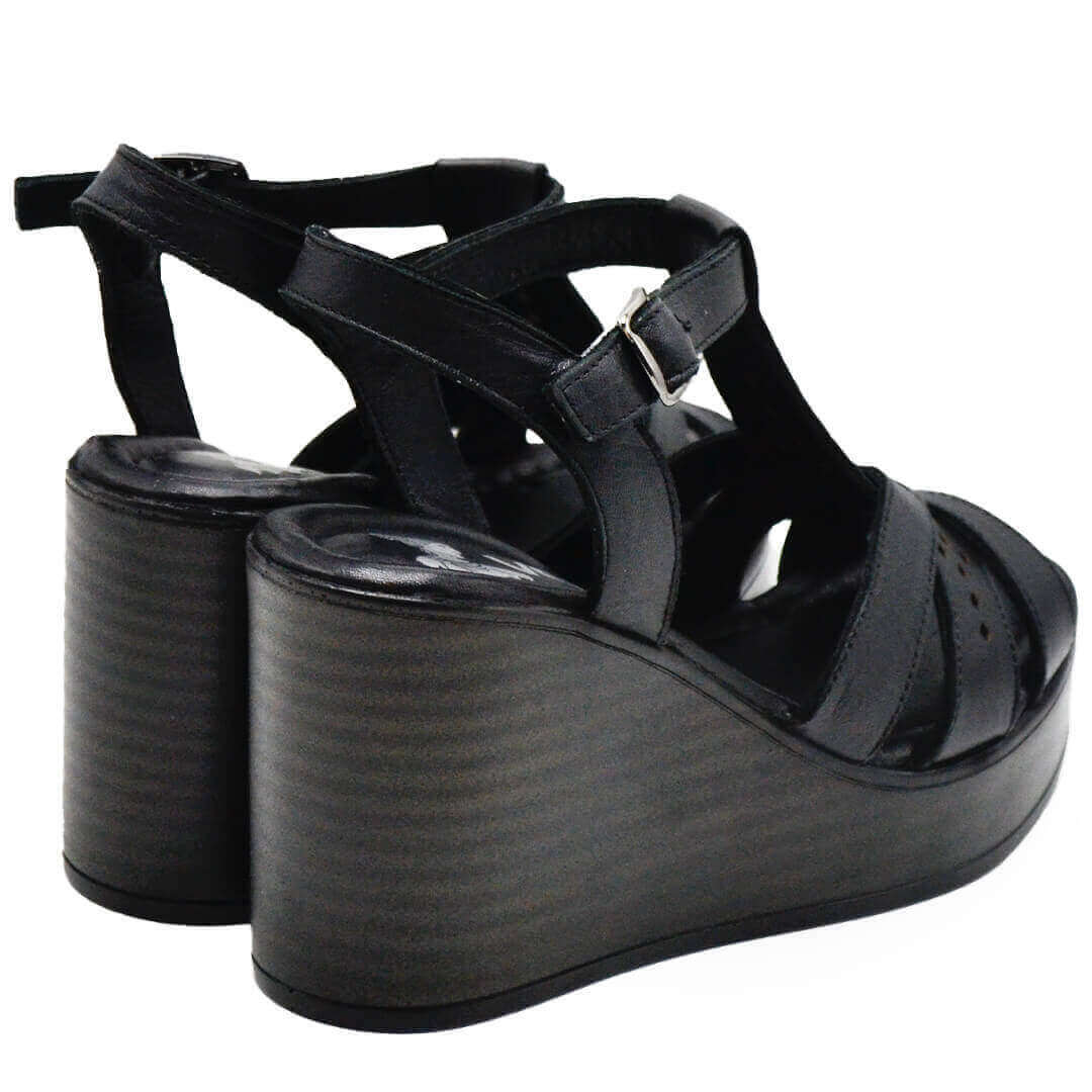 Venüs Deri Kadın Dolgu Topuklu Sandalet Siyah 2310814Y