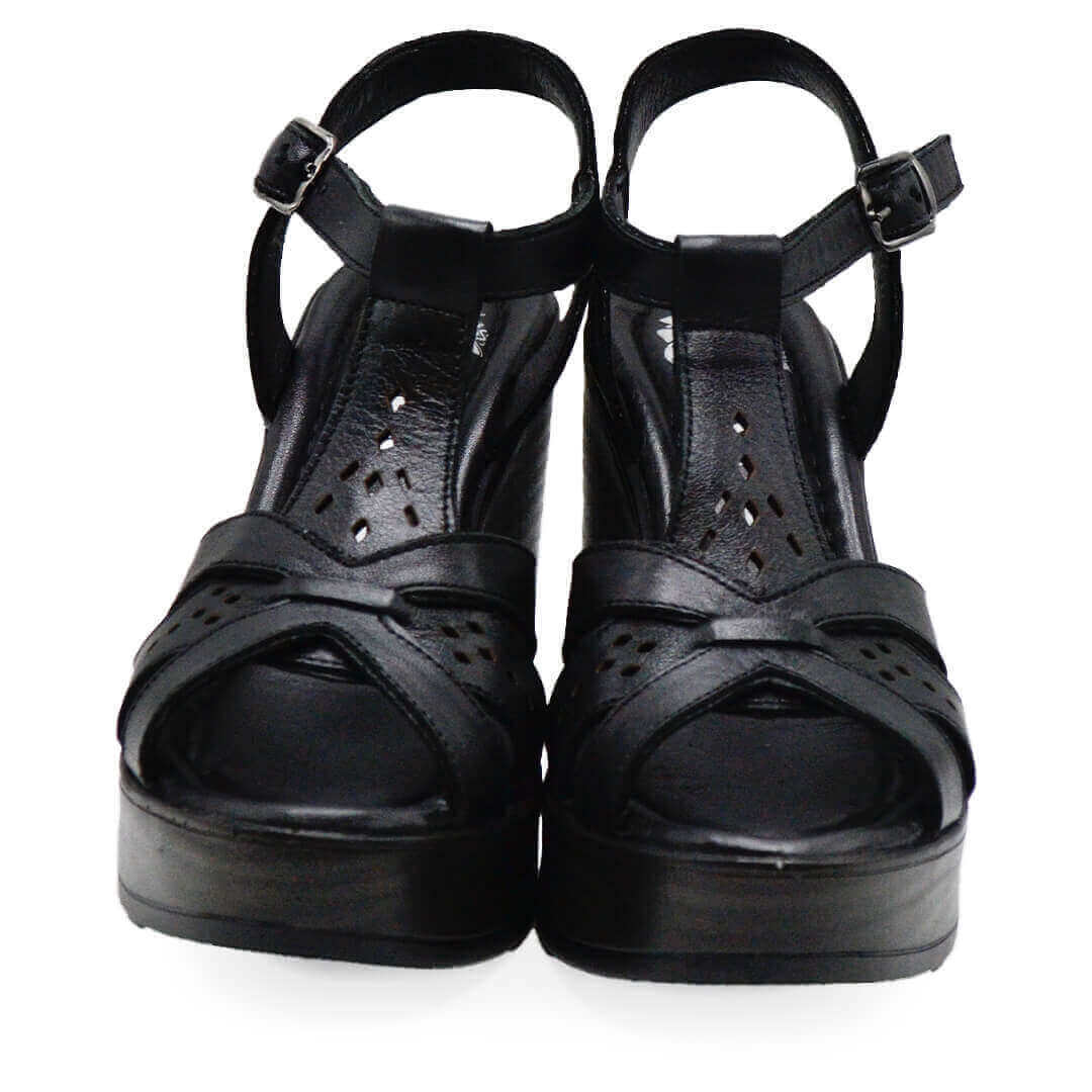 Venüs Deri Kadın Dolgu Topuklu Sandalet Siyah 2310814Y