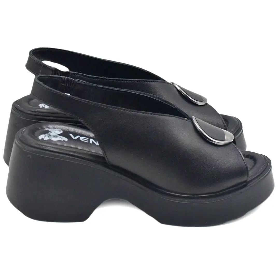 Venüs Deri Kadın Dolgu Topuklu Sandalet Siyah 2313114Y 