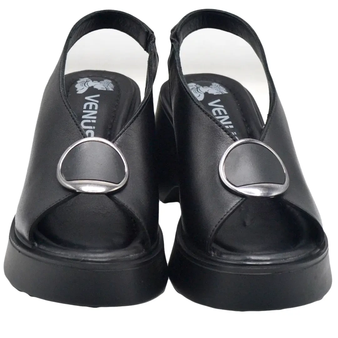 Venüs Deri Kadın Dolgu Topuklu Sandalet Siyah 2313114Y 