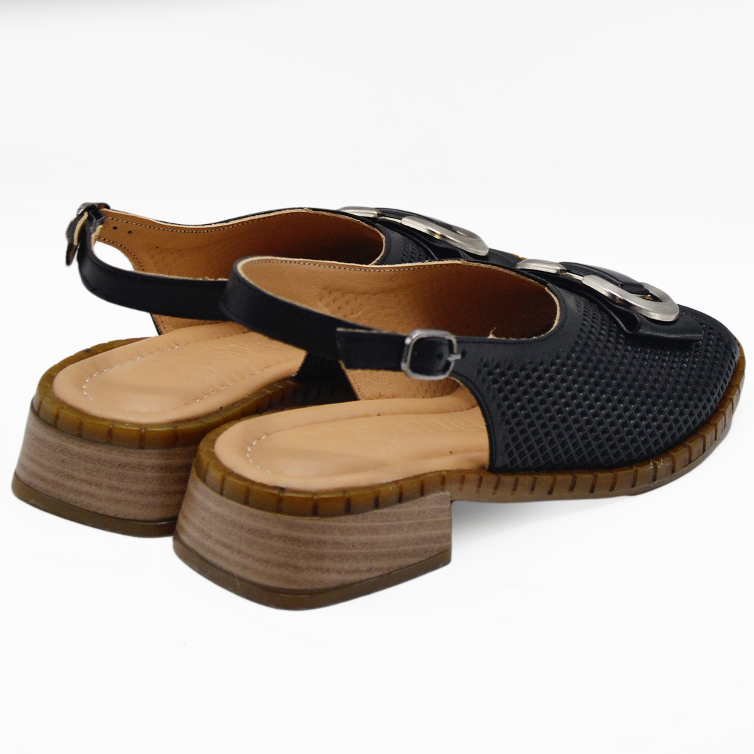  Venüs Deri Kadın Gold Detaylı Topuklu Sandalet Siyah 2512003Y - Thumbnail