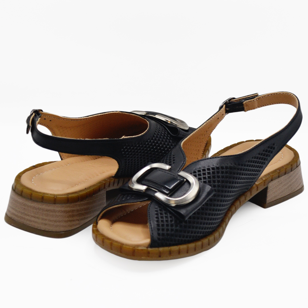  Venüs Deri Kadın Gold Detaylı Topuklu Sandalet Siyah 2512003Y - Thumbnail