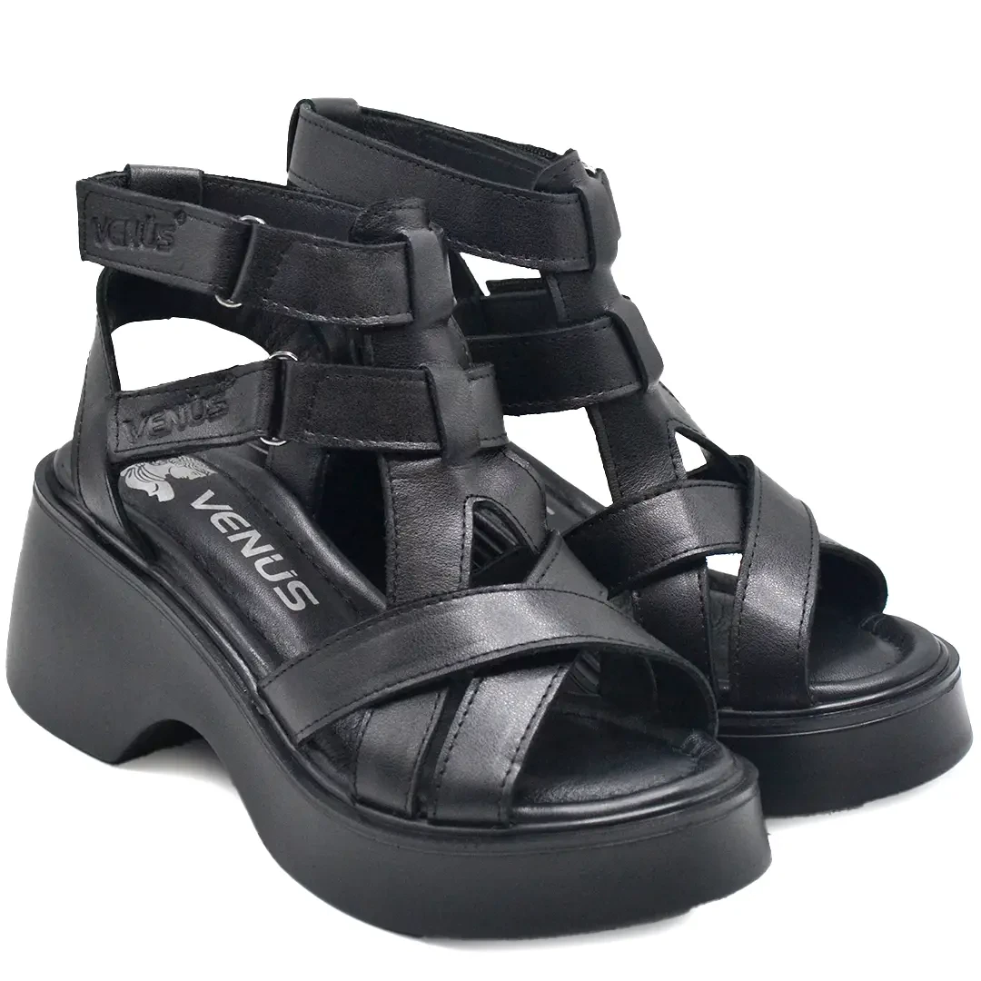 Venüs Deri Kadın Dolgu Topuklu Sandalet Siyah 2313115Y Venüs Deri Kadın Dolgu Topuklu Sandalet Siyah 2313115Y