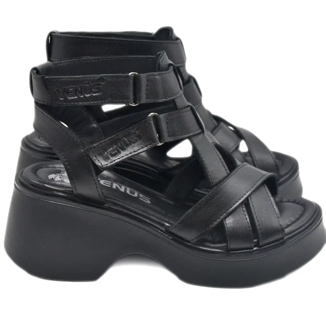 Venüs - Venüs Deri Kadın Dolgu Topuklu Sandalet Siyah 2313115Y Venüs - Venüs Deri Kadın Dolgu Topuklu Sandalet Siyah 2313115Y