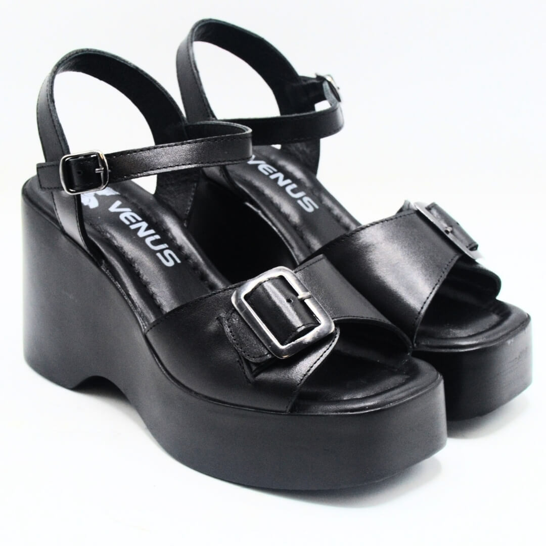 Venüs Deri Kadın Dolgu Topuklu Sandalet Siyah 2311532Y