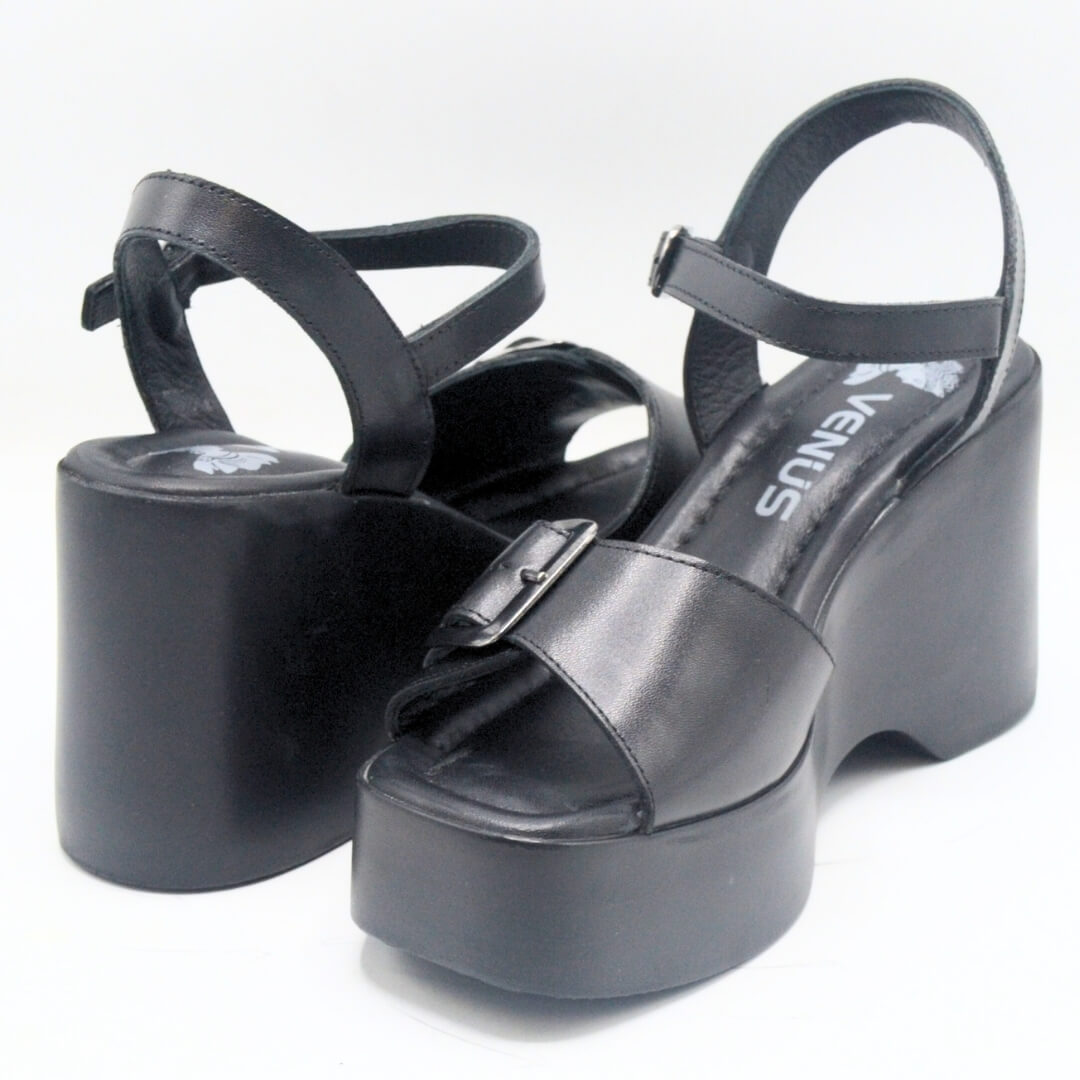 Venüs Deri Kadın Dolgu Topuklu Sandalet Siyah 2311532Y