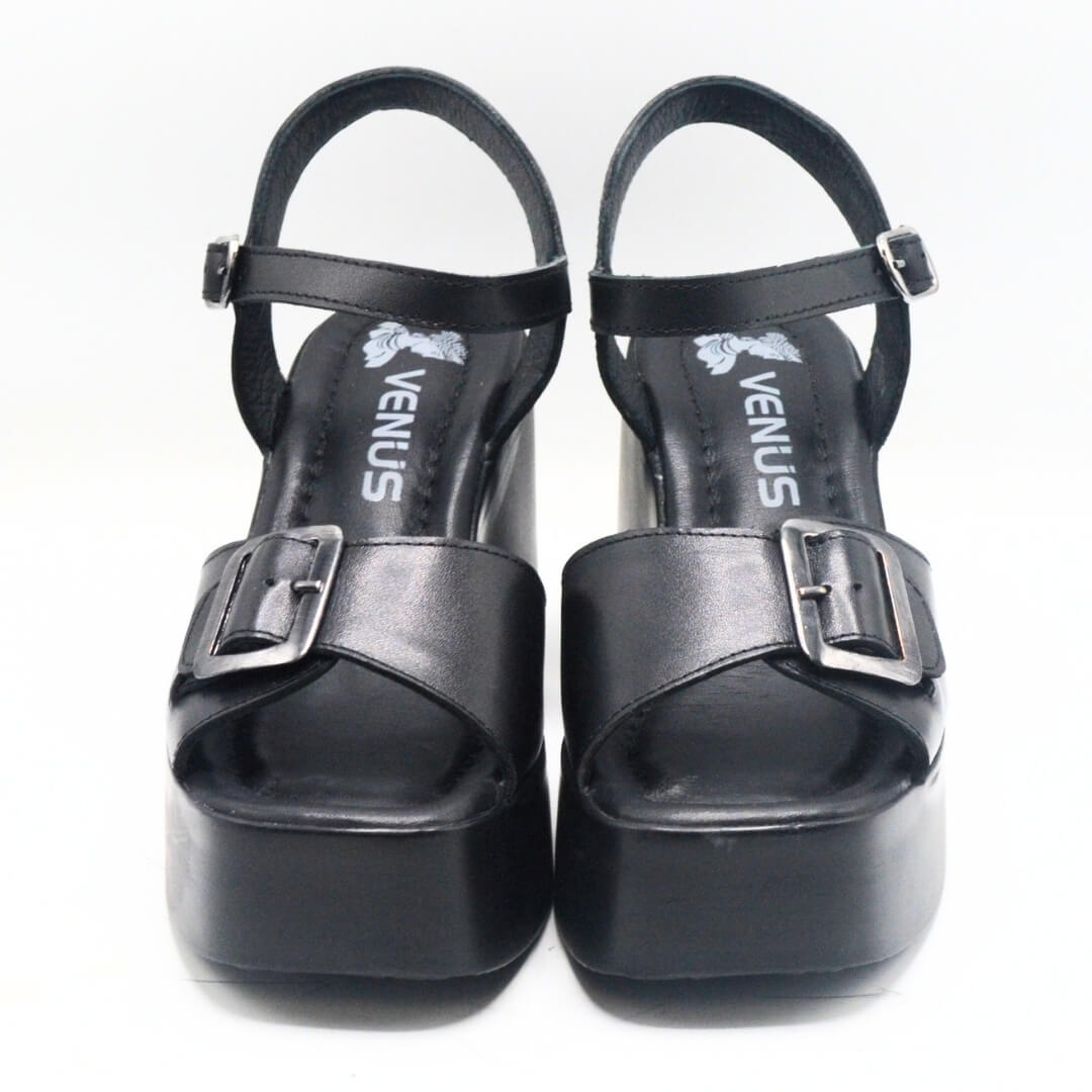 Venüs Deri Kadın Dolgu Topuklu Sandalet Siyah 2311532Y - Thumbnail