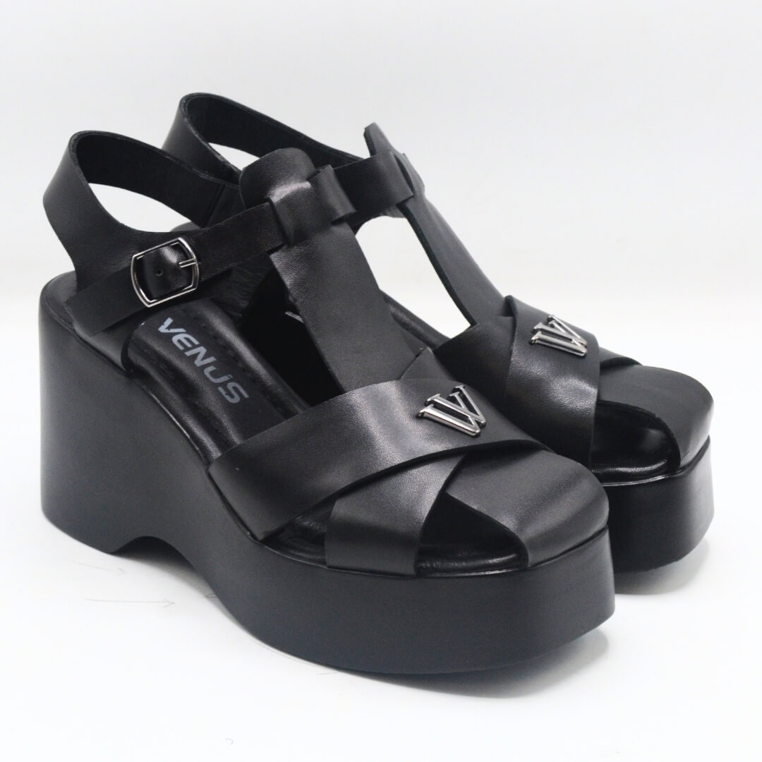 Venüs - Venüs Deri Kadın Dolgu Topuklu Sandalet Siyah 2311530Y Venüs - Venüs Deri Kadın Dolgu Topuklu Sandalet Siyah 2311530Y