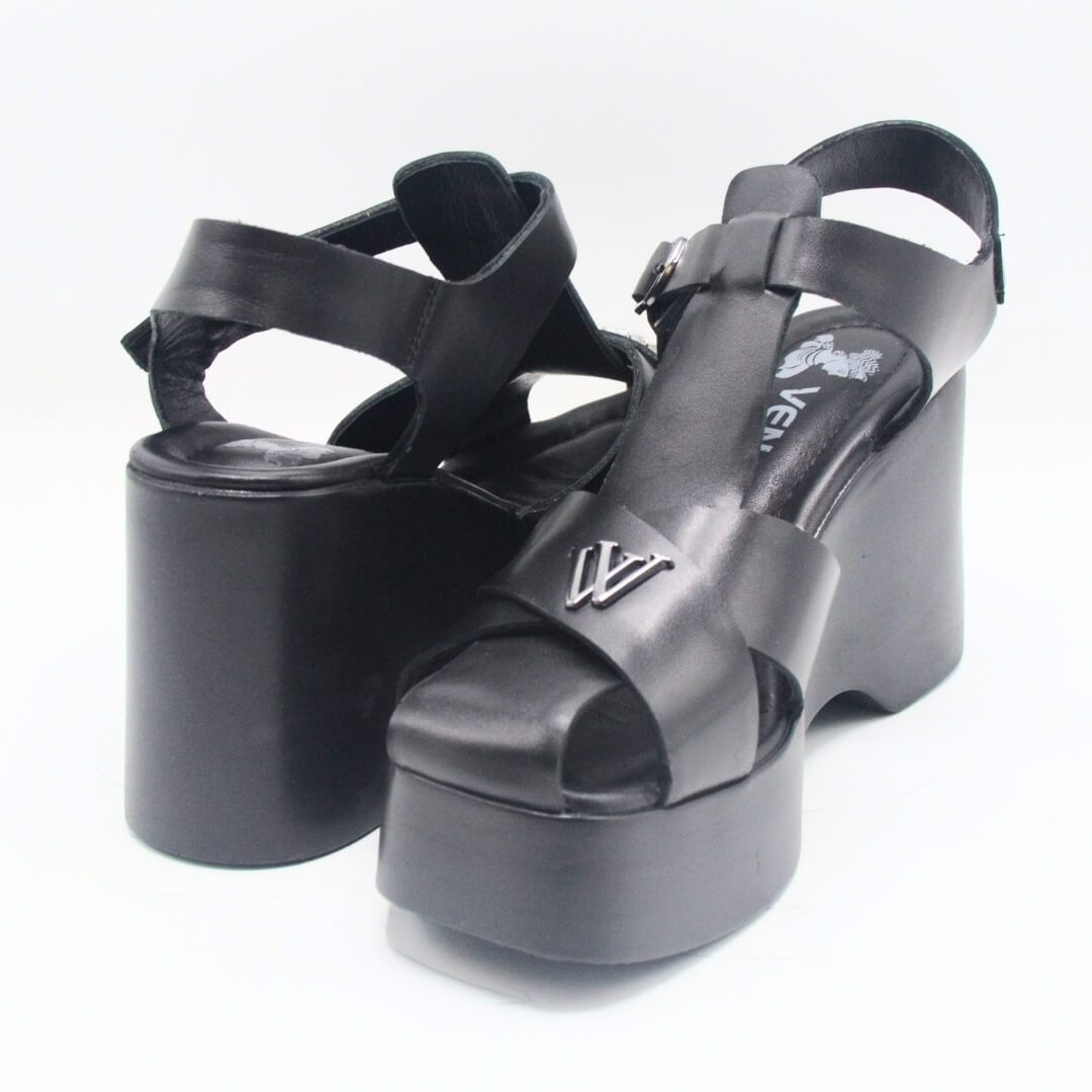 Venüs Deri Kadın Dolgu Topuklu Sandalet Siyah 2311530Y