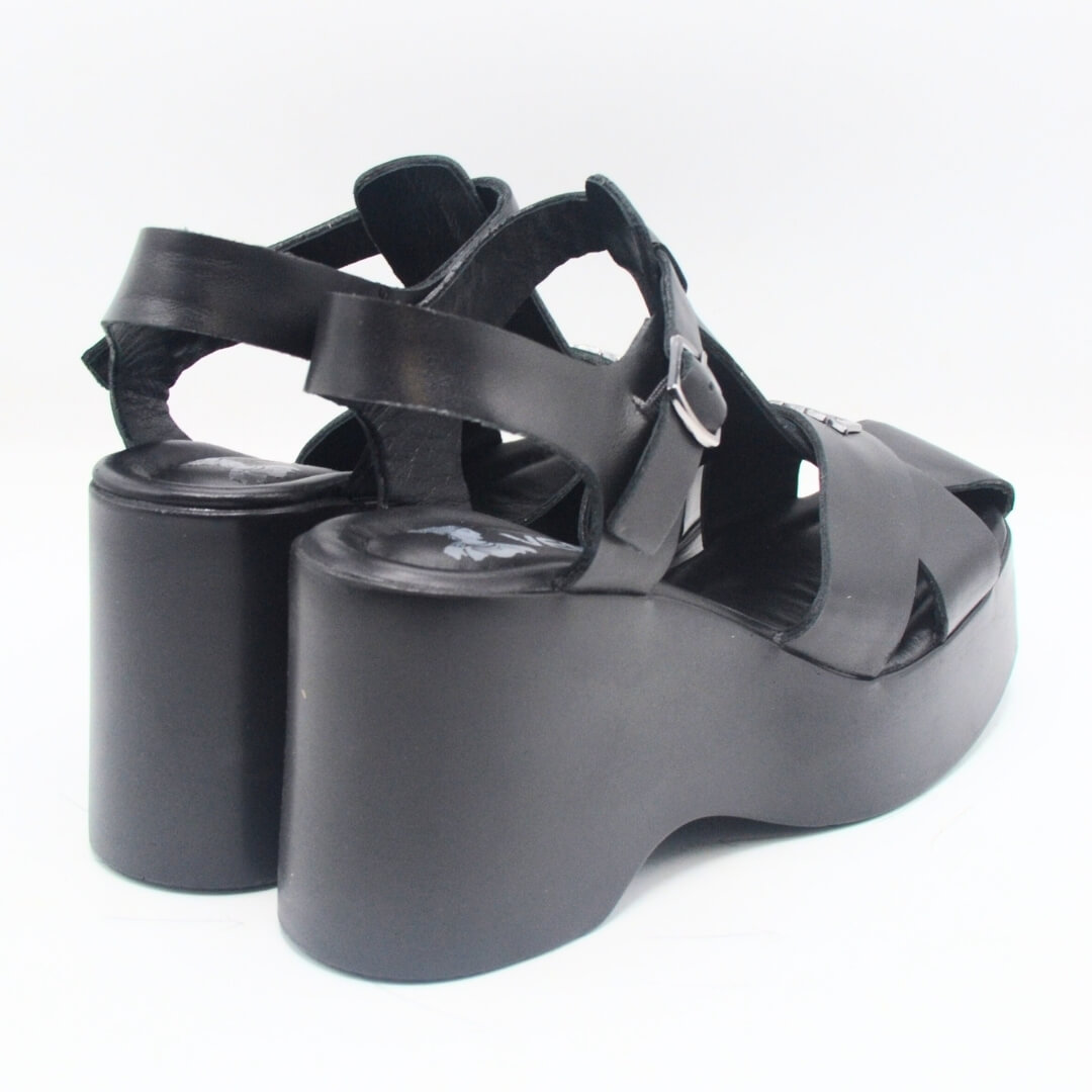 Venüs Deri Kadın Dolgu Topuklu Sandalet Siyah 2311530Y - Thumbnail