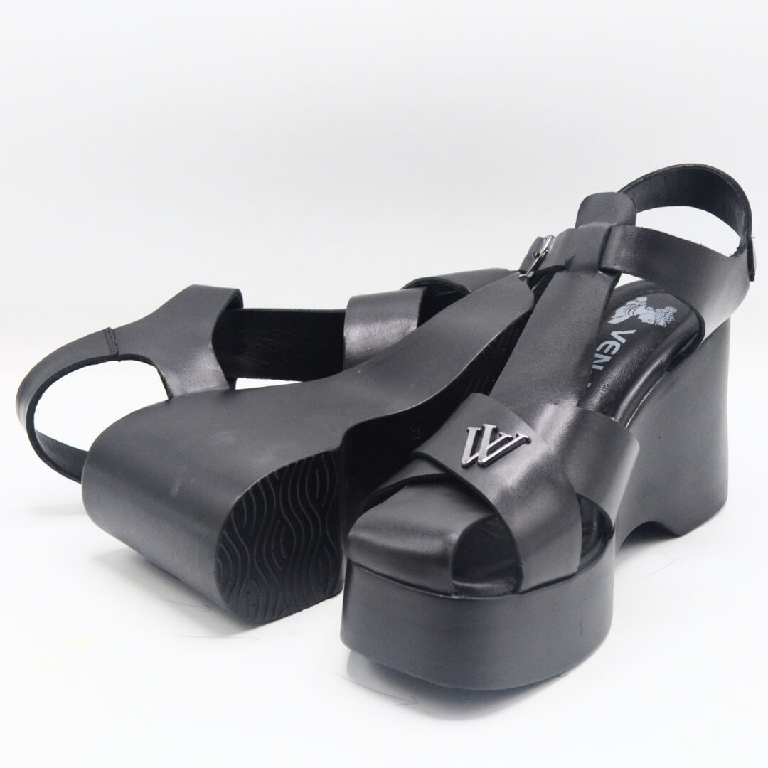 Venüs Deri Kadın Dolgu Topuklu Sandalet Siyah 2311530Y - Thumbnail