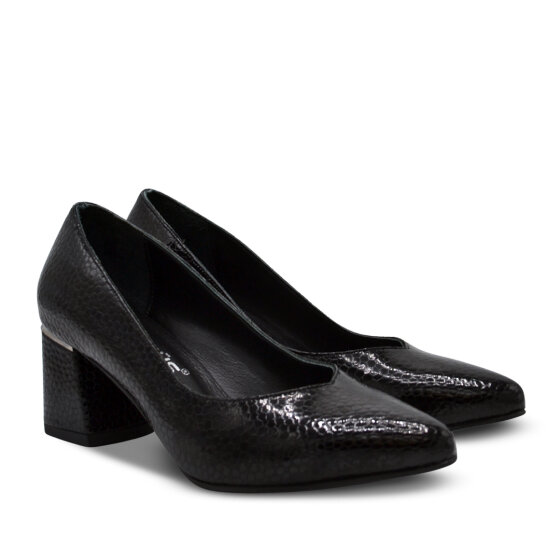 Venüs Deri Kadın Rugan Topuklu Ayakkabı Siyah-Petek 26461930Y