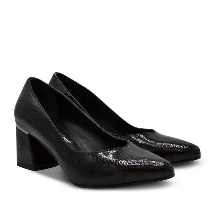 Venüs Deri Kadın Rugan Topuklu Ayakkabı Siyah-Petek 26461930Y - 1