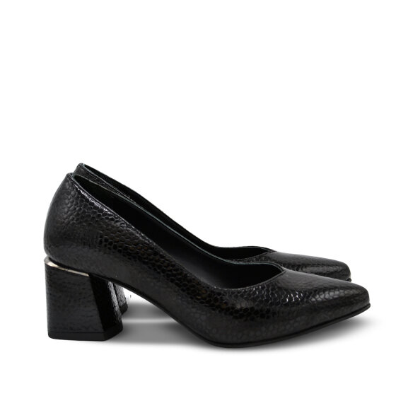Venüs Deri Kadın Rugan Topuklu Ayakkabı Siyah-Petek 26461930Y (1)