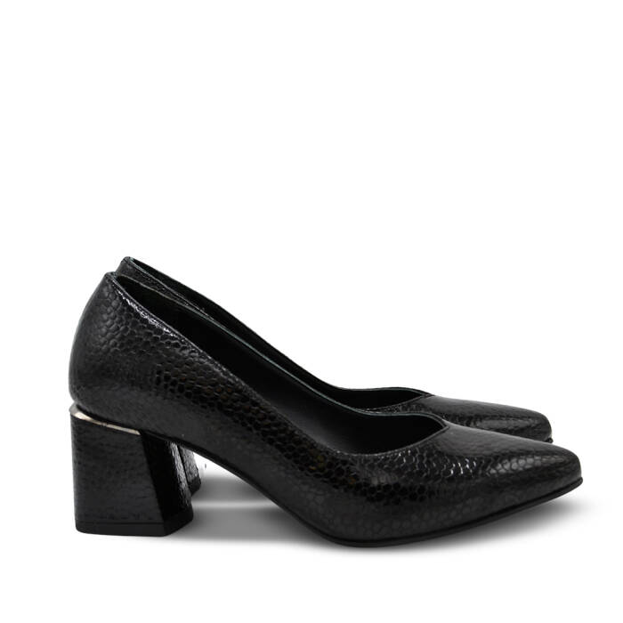 Venüs Deri Kadın Rugan Topuklu Ayakkabı Siyah-Petek 26461930Y - 2