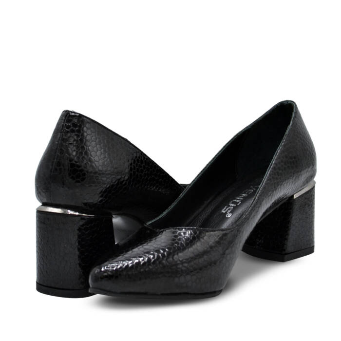 Venüs Deri Kadın Rugan Topuklu Ayakkabı Siyah-Petek 26461930Y - 4