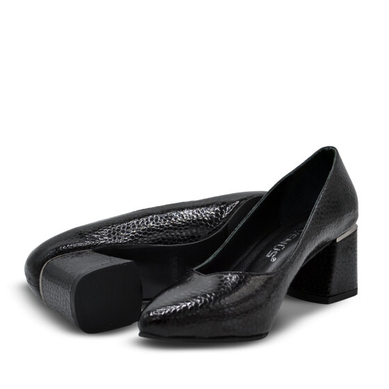 Venüs Deri Kadın Rugan Topuklu Ayakkabı Siyah-Petek 26461930Y - 5