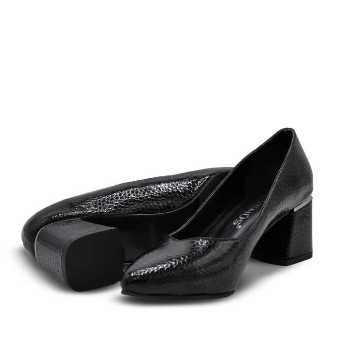 Venüs Deri Kadın Rugan Topuklu Ayakkabı Siyah-Petek 26461930Y - 5