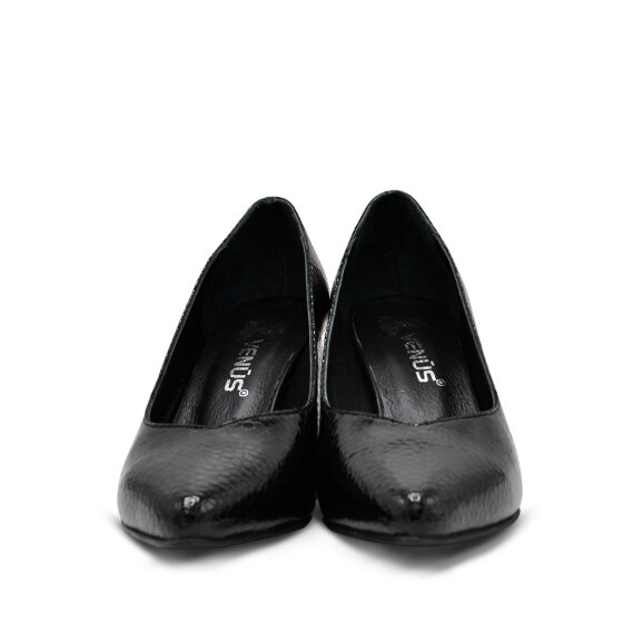 Venüs Deri Kadın Rugan Topuklu Ayakkabı Siyah-Petek 26461930Y - 6