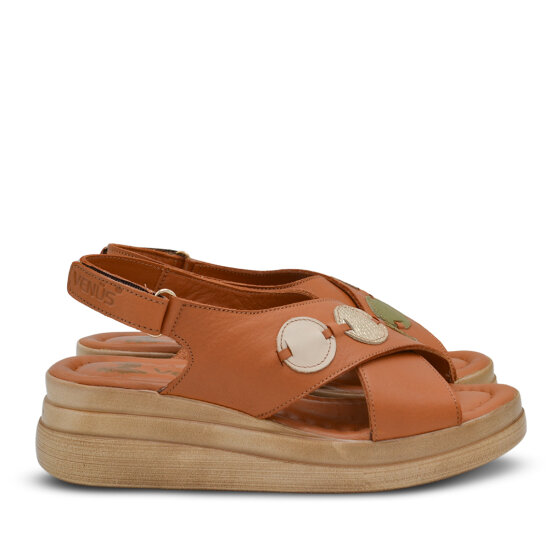 Venüs Deri Kadın Doldu Topuk Sandalet Taba-Bej 2409920Y (1)