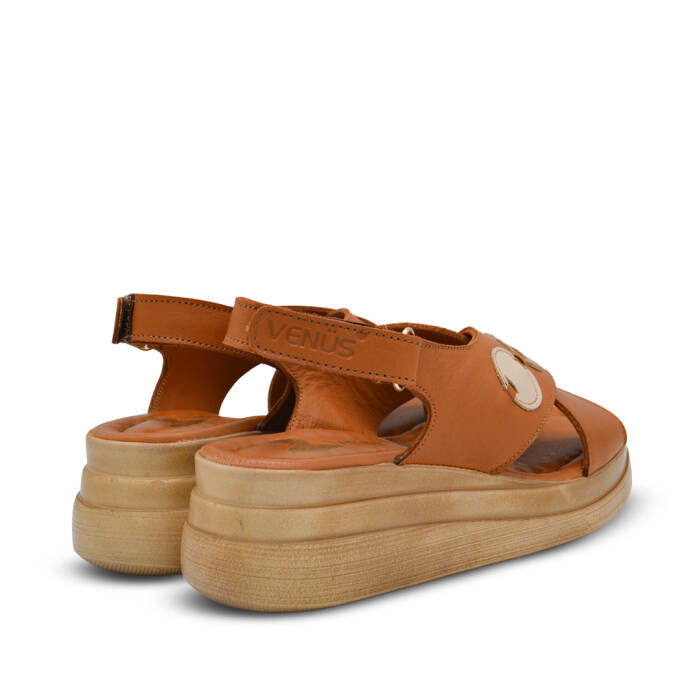 Venüs Deri Kadın Doldu Topuk Sandalet Taba-Bej 2409920Y - 3
