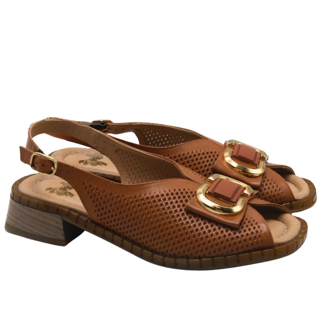 Venüs Deri Kadın Gold Detaylı Topuklu Sandalet Taba 2512003Y  Venüs Deri Kadın Gold Detaylı Topuklu Sandalet Taba 2512003Y