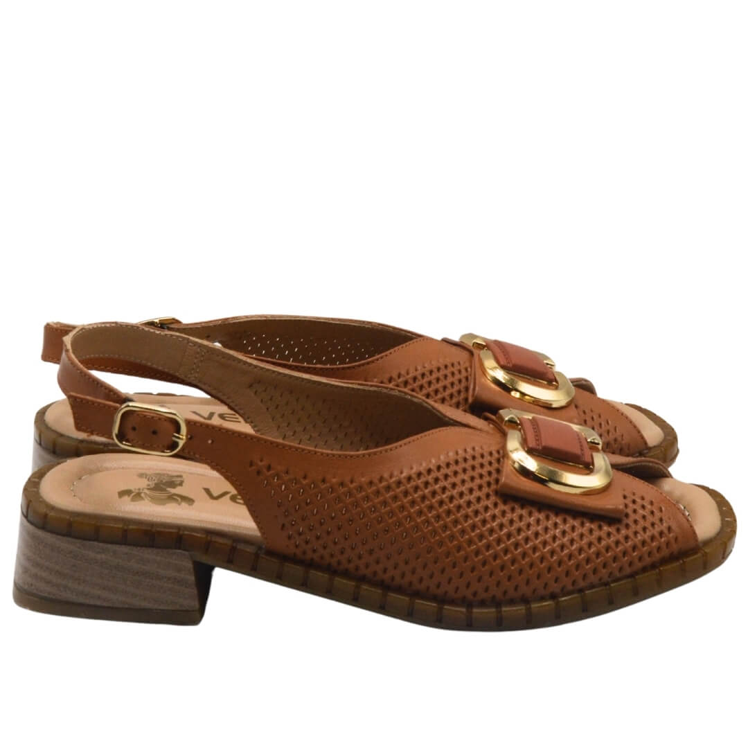 Venüs Deri Kadın Gold Detaylı Topuklu Sandalet Taba 2512003Y  Venüs Deri Kadın Gold Detaylı Topuklu Sandalet Taba 2512003Y