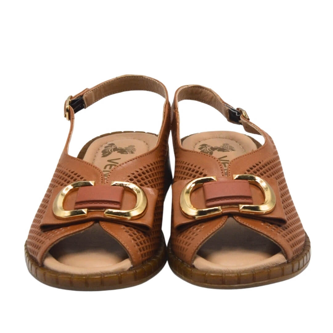 Venüs Deri Kadın Gold Detaylı Topuklu Sandalet Taba 2512003Y - Thumbnail